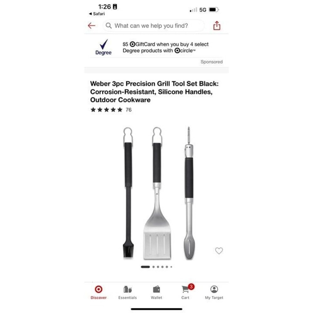 NEW Weber 3pc Precision Grill Outdoor Cookware Set Tool in Black